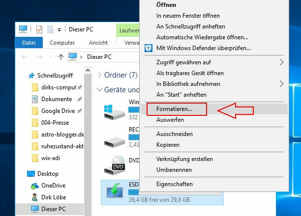 Festplatte formatieren - Laufwerk auswählen