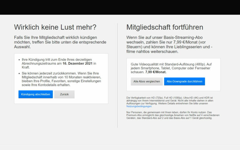 Netflix kündigen direkt im Account
